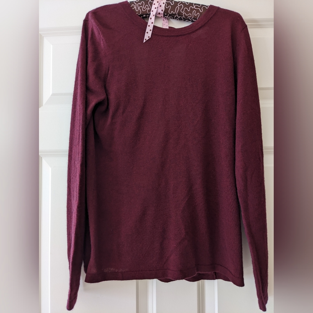 Minnie Rose cashmere sweater silk peekaboo back Plum  Medium Fall